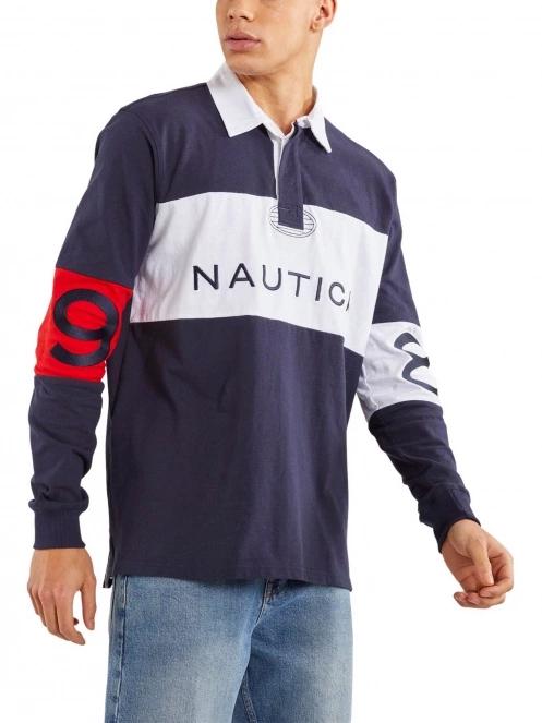 Nautica Beckett Rugby Shirt férfi hosszú ujjú galléros póló sötétkék színben 2