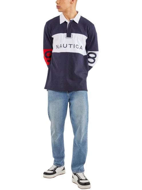 Nautica Beckett Rugby Shirt férfi hosszú ujjú galléros póló sötétkék színben 4