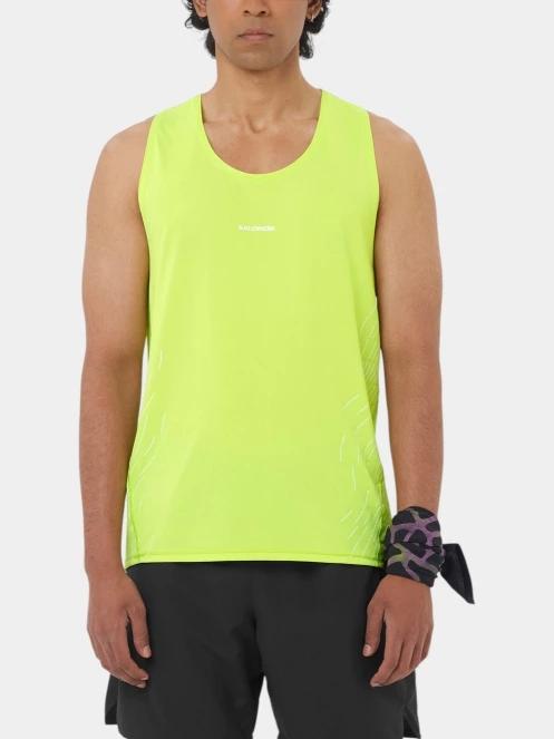 Salomon Sense Aero Singlet Gfx M férfi ujjatlan sport póló zöld színben 2
